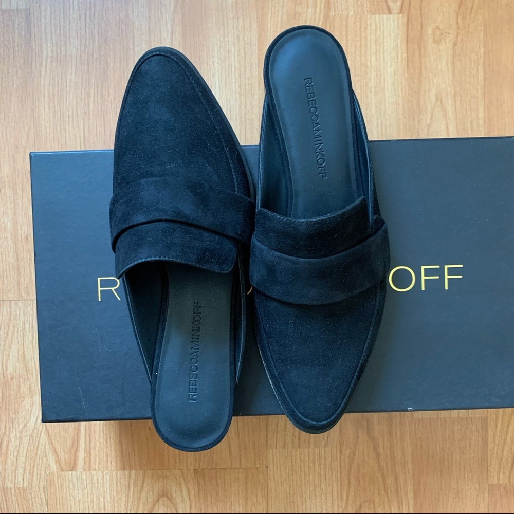 New Rebecca Minkoff Mika Black Suede Mule Flats - Picture 7 of 11
